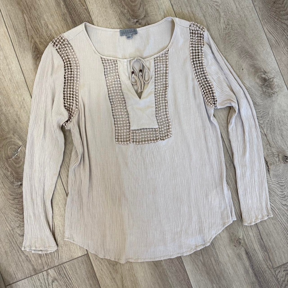 prairie y2k bohemian women's large cream tie blouse